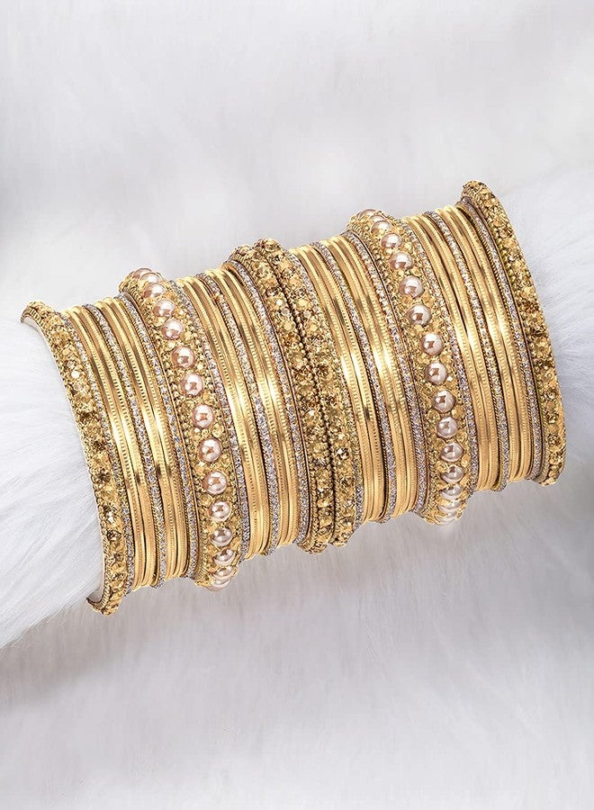 Peora Gold Plated Cream Metal Chura Chuda Bangle Set Navratri Gift for Women Girls Wedding Bridal Indian Traditional Ethnic Jewellery (Size - 2.6) - Image 3