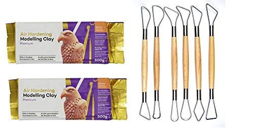 Definite Air Hardening Smooth Clay Non-Baking Clay with Clay Pottery Tools Used for Clay, Ceramic and Crafts Art (Set of 6 Tools) (Terracotta Brown (1 Kg)) - Image 1