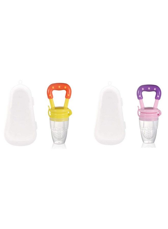 Tinny Tots Silicone Baby Food;Fruit Feeder;Baby Rattle Teether;Baby Soother Teether Toy With Transparent Protective Case Combo For Toddlers;Infants(Yellowpink) - Image 1