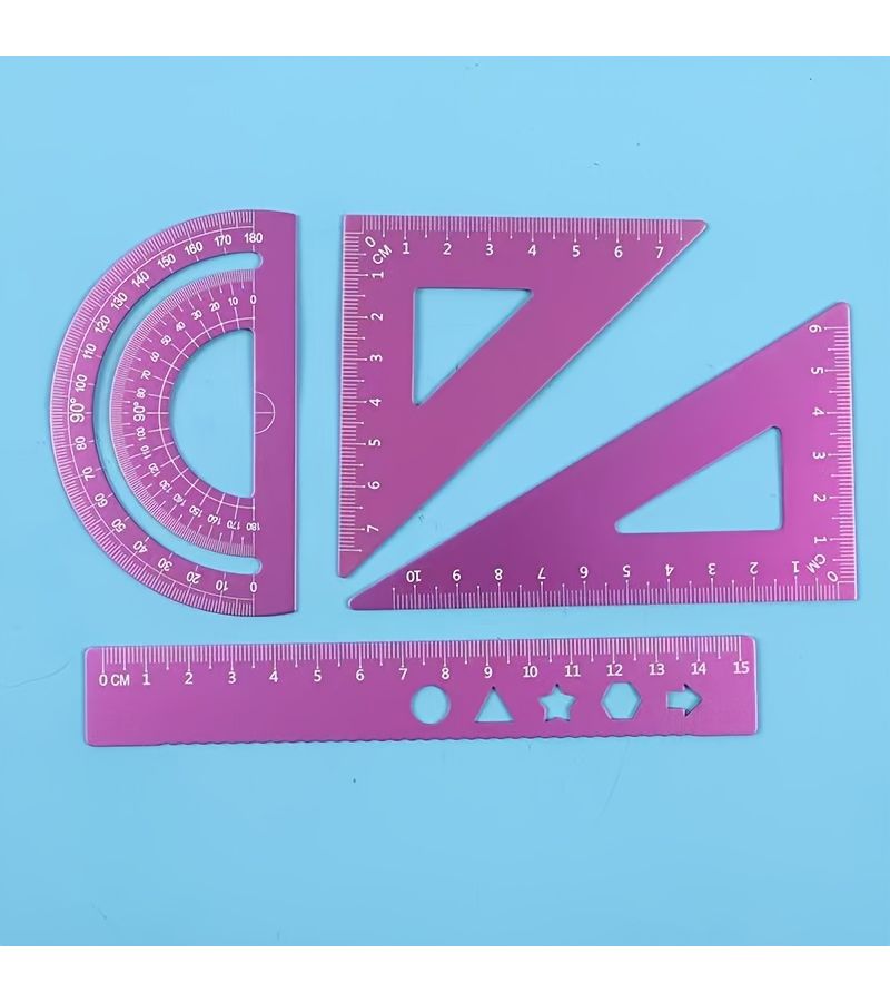5.91 Inch Blue Aluminum Ruler 4 Pieces Set Precise Measurement Light Weight Durable Multipurpose For Home School Office Student Engineer Architect Craft Activity