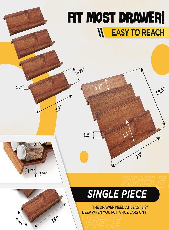Tinamo Acacia Wooden Spice Rack Organizer for Cabinet - Spice Drawer Insert, Spice Organization for Cabinet, Seasoning Organizer, Spice Holder Pack of 8 (Acacia pack 4) - Image 2