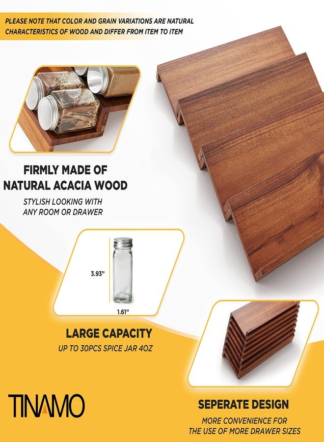 Tinamo Acacia Wooden Spice Rack Organizer for Cabinet - Spice Drawer Insert, Spice Organization for Cabinet, Seasoning Organizer, Spice Holder Pack of 8 (Acacia pack 4) - Image 3