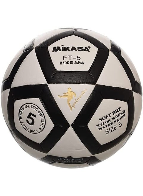 Mikasa FT-5 Soft Bilt Nylon Wound Water Proof Ball Official Weight & Size 5 Moisten Needle Inflate 8-9 LBS Suitable For All Conditions - Black White