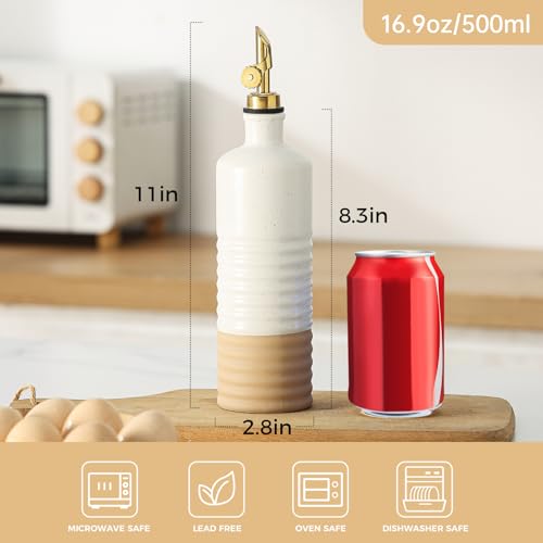 Frewinky 16.9oz Olive Oil Dispenser Bottle with Funnel, Ceramic Oil Dispenser for Kitchen, White Cooking Oil Dispenser for Storage Oil, Vinegar, Syrups & Other Liquids, Set of 2 - Image 3