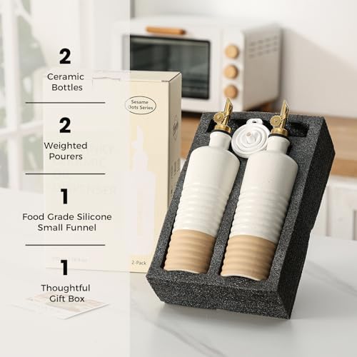 Frewinky 16.9oz Olive Oil Dispenser Bottle with Funnel, Ceramic Oil Dispenser for Kitchen, White Cooking Oil Dispenser for Storage Oil, Vinegar, Syrups & Other Liquids, Set of 2 - Image 5