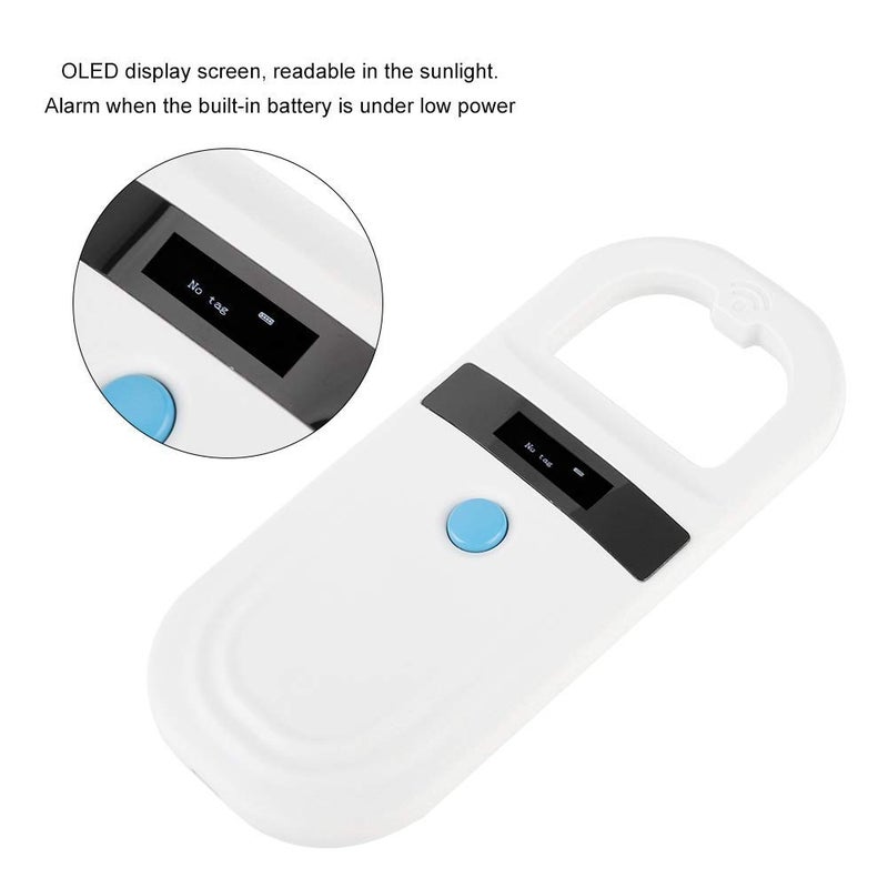 كلاراكو قارئ شرائح RFID 134.2 كيلو هرتز، ماسح شرائح هوية الحيوانات الأليفة بشاشة OLED عالية السطوع مقاس 0.91 بوصة، 128 قطعة من بطاقات تخزين المعلومات لتتبع الحيوانات - Image 2