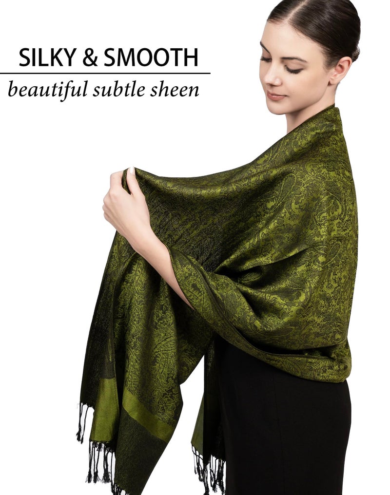 Achillea Two Tone Vintage Jacquard Paisley Pashmina Shawl Wrap Scarf (Dark Green) - Image 3