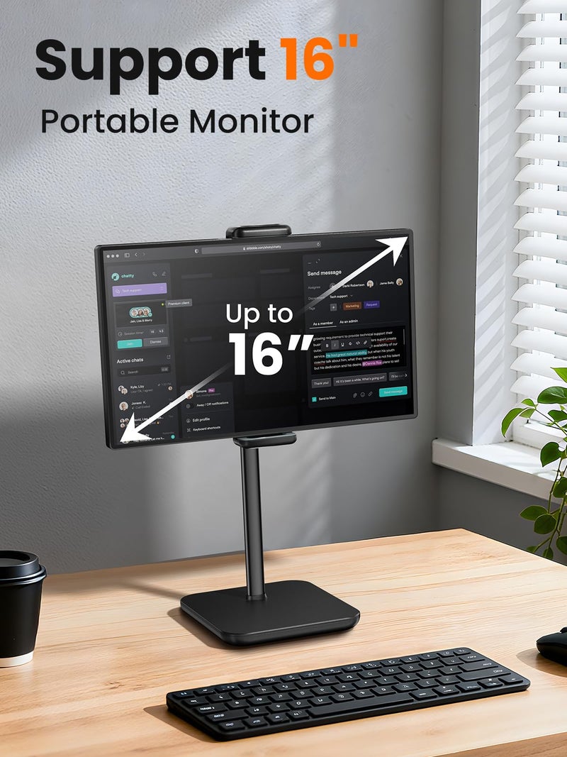 tounee Tablet Holder Stand, Portable Monitor Stand- 4.4lb (2kg) Holding Strength, Height Adjustable Up to 18.11" Compatible withs iPad, Kindle, Portable Monitor, All 4.7"-16" Devices - Black - Image 2