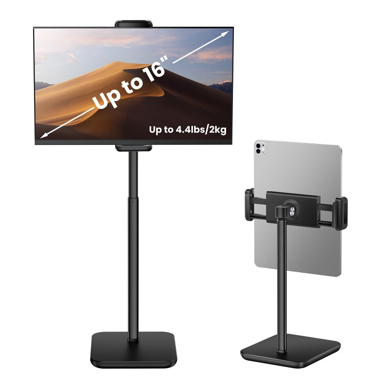 tounee Tablet Holder Stand, Portable Monitor Stand- 4.4lb (2kg) Holding Strength, Height Adjustable Up to 18.11" Compatible withs iPad, Kindle, Portable Monitor, All 4.7"-16" Devices - Black - Image 1