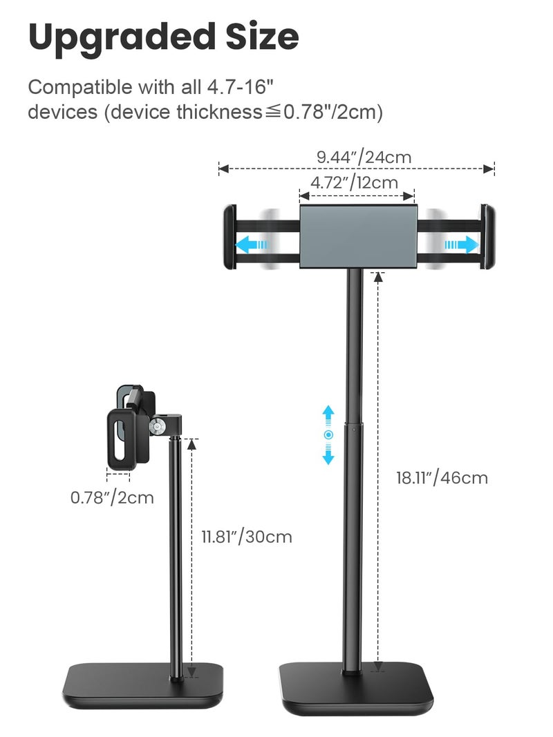 tounee Tablet Holder Stand, Portable Monitor Stand- 4.4lb (2kg) Holding Strength, Height Adjustable Up to 18.11" Compatible withs iPad, Kindle, Portable Monitor, All 4.7"-16" Devices - Black - Image 3