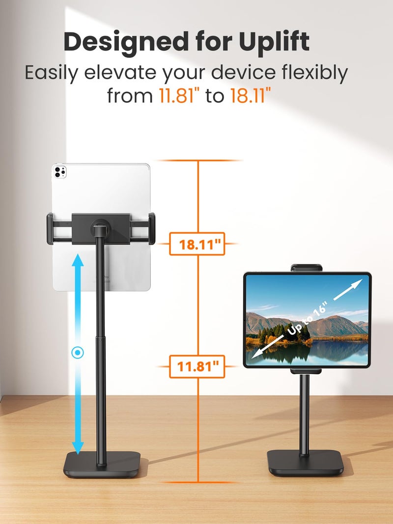 tounee Tablet Holder Stand, Portable Monitor Stand- 4.4lb (2kg) Holding Strength, Height Adjustable Up to 18.11" Compatible withs iPad, Kindle, Portable Monitor, All 4.7"-16" Devices - Black - Image 4