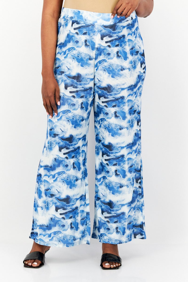 Royalty by Maluma Women Regular Fit Abstract Wide Leg Pants, Blue  - Image 1