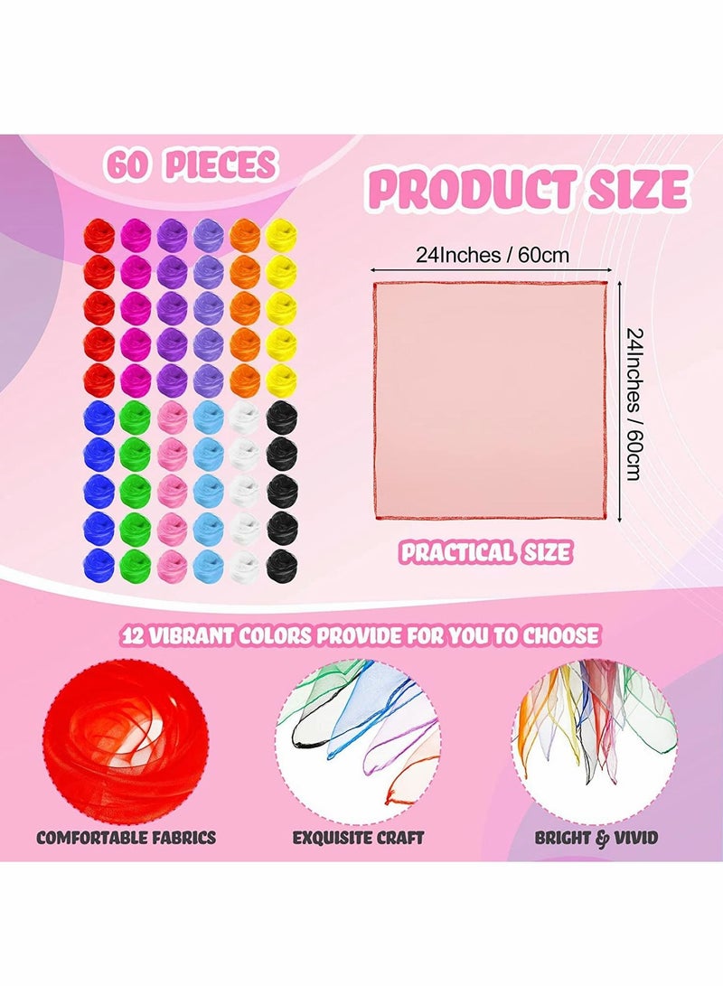 Y&D 60 Pieces Juggling Scarf Square Dance Scarves Props Silky Magic Tricks Performance Accessories Movement Rhythm Band Scarf, x cm, 12 Colors - Image 5