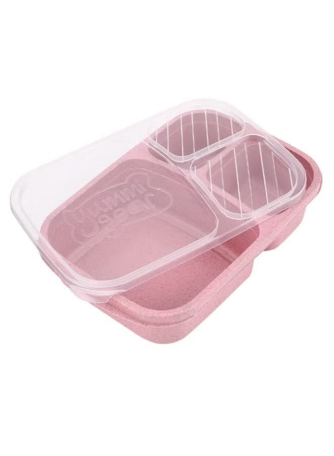 ORiTi 3 Grids Wheat Straw Lunch Box With Lid Pink/Clear - Image 1