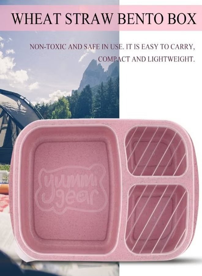 ORiTi 3 Grids Wheat Straw Lunch Box With Lid Pink/Clear - Image 4