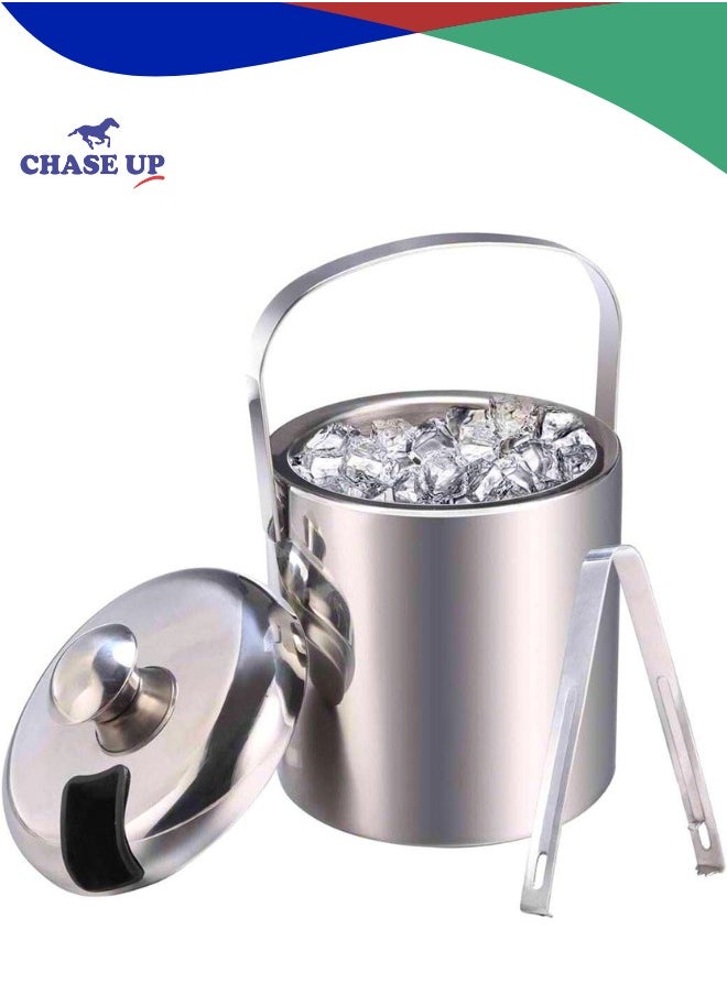 Chase Up Stainless Steel Silver Double Wall Ice Bucket with Lid  - Image 1
