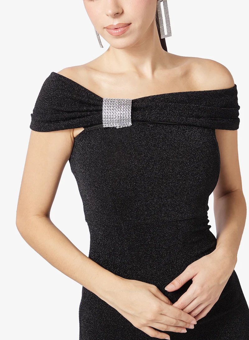Ella Limited Edition  Off Shoulder Shimmer Dress With Slit for Women | Best Price UAE