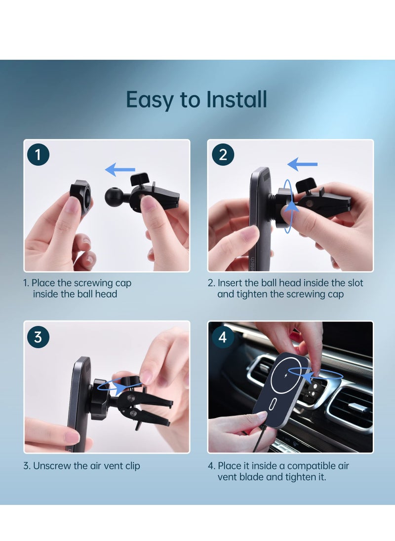 Captaintech - MagSafe Car Mount Charger 360 Degree Adjustable Magnetic Wireless Charger Air Vent Phone Holder Compatible with iPhone 14 13 12 Series with Car Adapter - Image 1