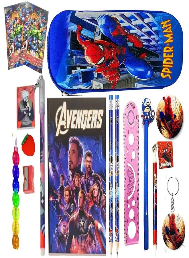Neel Avengers Superhero Stationery Combo Set for Kids 3D Small Pencil Pouch with Diary |Pencils|Pen|Ruler|Sharpener|Eraser & Keychains|School Supplies Return Gift Set for Boys