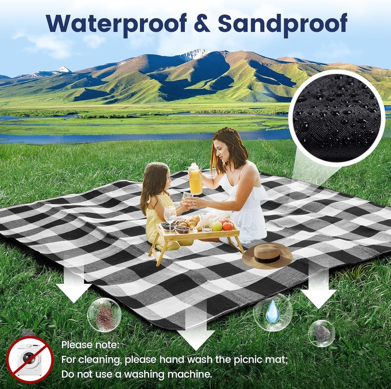 sapsisel 80”x 80” Picnic Blanket Extra Large, Waterproof and Foldable Beach Blanket, 3-Layer Outdoor Blanket for 6 to 8 Adults, for Camping, Park, Beach, Grass, Indoors… - Image 5