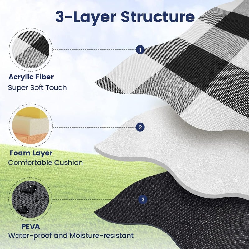 sapsisel 80”x 80” Picnic Blanket Extra Large, Waterproof and Foldable Beach Blanket, 3-Layer Outdoor Blanket for 6 to 8 Adults, for Camping, Park, Beach, Grass, Indoors… - Image 3