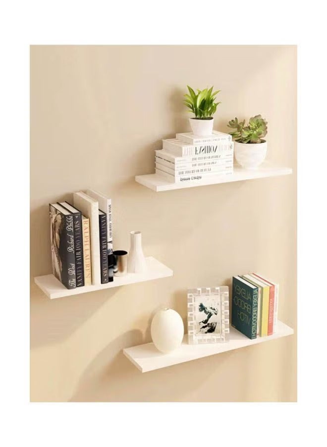 3-Piece Floating Shelve Set White Wood White Small Shelf(30x12x1.6).Medium Shelf(40x12x1.6).Big Shelf(50x12x1.6)cm - Image 1