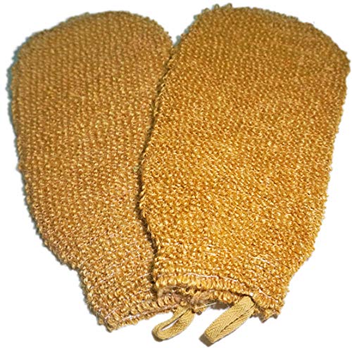 JINS-Hung 2 Pack (5.1×9.0 inches) Natural Vegetable Fiber Exfoliating Sisal Bath Spa Shower Scrubber Loofah Rub Glove Mitt Mitten - Great for Your Skin Care in The Bath - Anti - Aging - Image 1