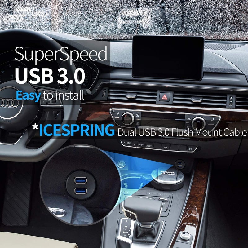 ICESPRING 2 Ports USB 3.0 Extension Cable, Flush Mount Car Truck Boat Motorcycle Dashboard Panel Adapter-3 Feet - Image 2