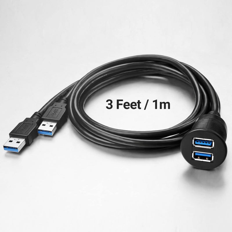 ICESPRING 2 Ports USB 3.0 Extension Cable, Flush Mount Car Truck Boat Motorcycle Dashboard Panel Adapter-3 Feet - Image 5