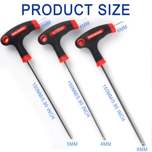 COOLWHEEL Bike Hex Allen Key Wrench Set - 4/5/6mm Bicycle T-handle Energy Saving Hex Key Screwdriver Tool Kits with Ball End for Bike Pedal Handlebar Disc Brake Mount Repair - Image 2