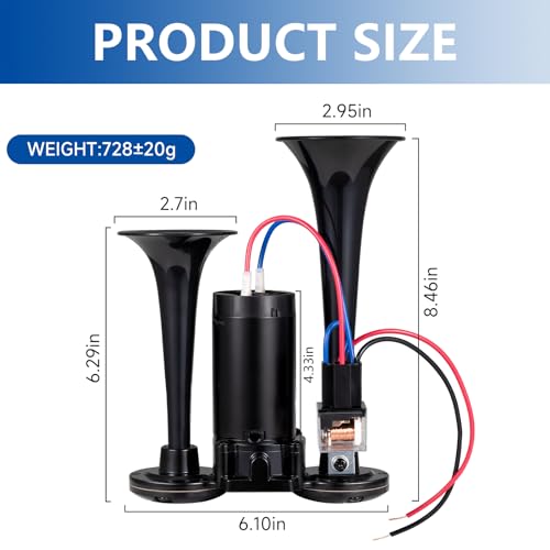 banhao 12V 150DB Air Horn for Truck for Train, Car Horns Loud with Compressor for Truck Boat Train Speaker Cars Van Ship (Black) - Image 3