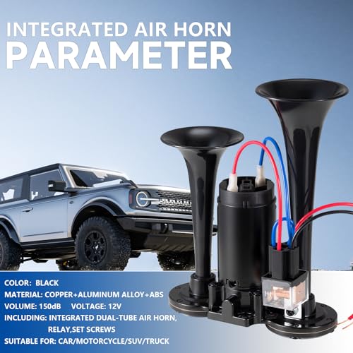 banhao 12V 150DB Air Horn for Truck for Train, Car Horns Loud with Compressor for Truck Boat Train Speaker Cars Van Ship (Black) - Image 5
