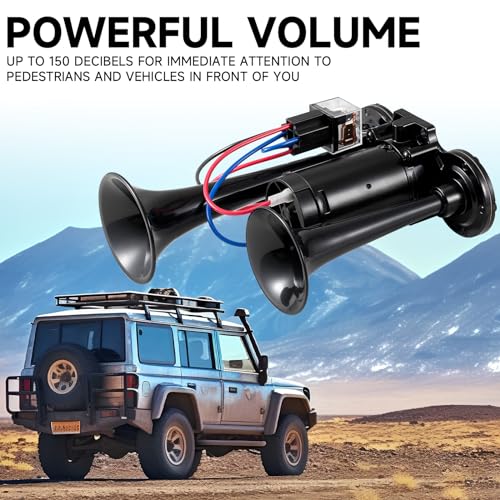 banhao 12V 150DB Air Horn for Truck for Train, Car Horns Loud with Compressor for Truck Boat Train Speaker Cars Van Ship (Black) - Image 2
