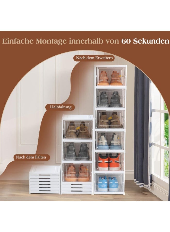 NAMA Shoe Boxes, Stackable, Transparent, Installation-Free, Pack of 6, Foldable Shoe Storage with Door for Cupboard, Wall, Trainers, High Heels, up to Size 45, White - Image 5
