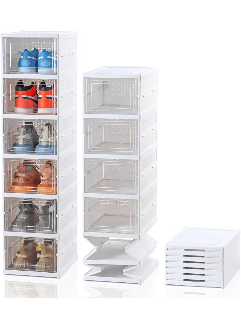 NAMA Shoe Boxes, Stackable, Transparent, Installation-Free, Pack of 6, Foldable Shoe Storage with Door for Cupboard, Wall, Trainers, High Heels, up to Size 45, White - Image 1