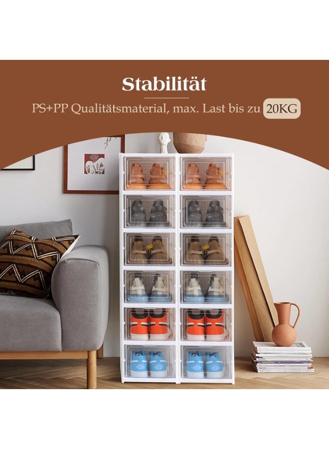 NAMA Shoe Boxes, Stackable, Transparent, Installation-Free, Pack of 6, Foldable Shoe Storage with Door for Cupboard, Wall, Trainers, High Heels, up to Size 45, White - Image 4