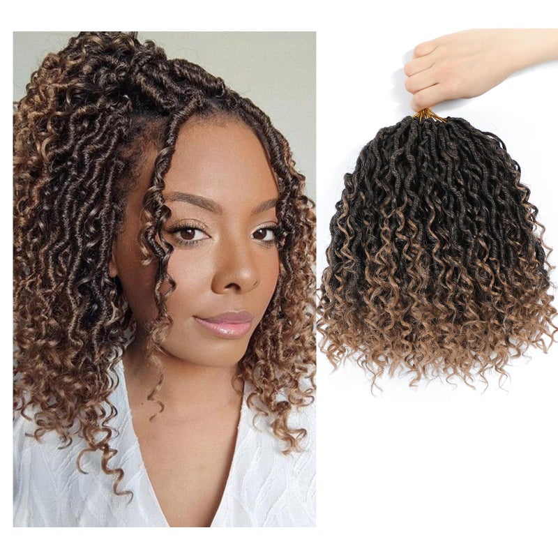 SamBraid Goddess Locs Crochet Hair 10 Inch 8 Packs New Goddess Faux Locs Crochet Hair for Black Women Boho Hippie Locs River Hair with Curly Ends 10Inch 8Packs T27