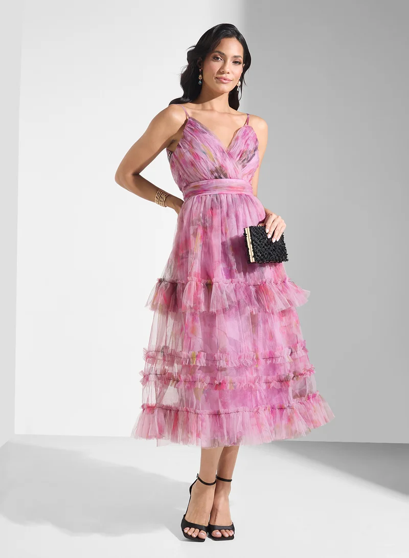 Lace and Beads Tiered Tulle Dress