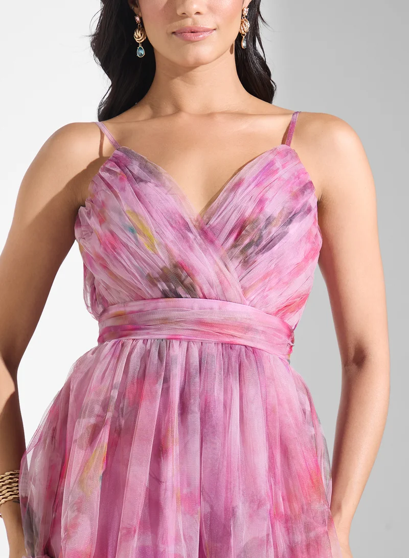 Lace and Beads Tiered Tulle Dress