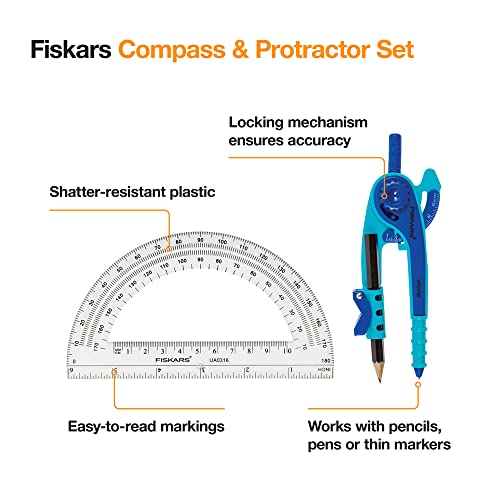 Fiskars Geometry Set, Compass and Protractor Set, Color Received May Vary - Image 5