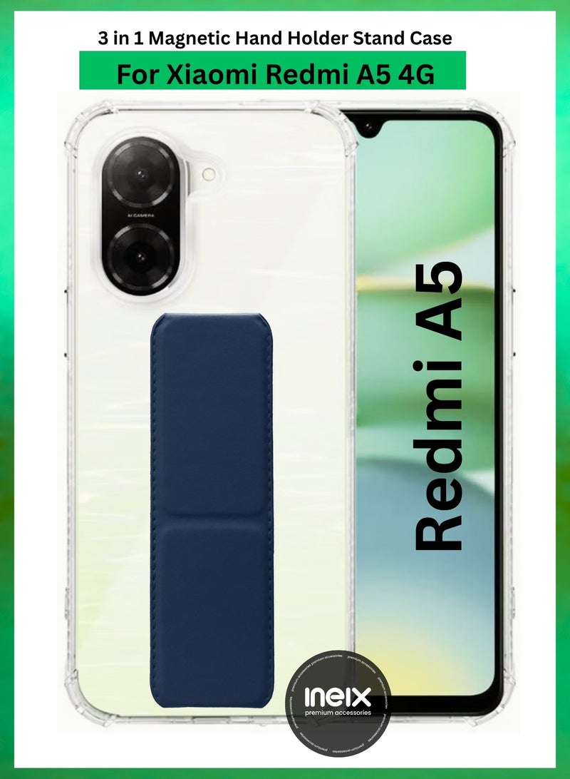 إينيكس جراب حماية شفاف 3 في 1 مغناطيسي ذو مسند للهاتف  شاومي ريدمي A5 4G-شفاف/أزرق بحري - Image 1