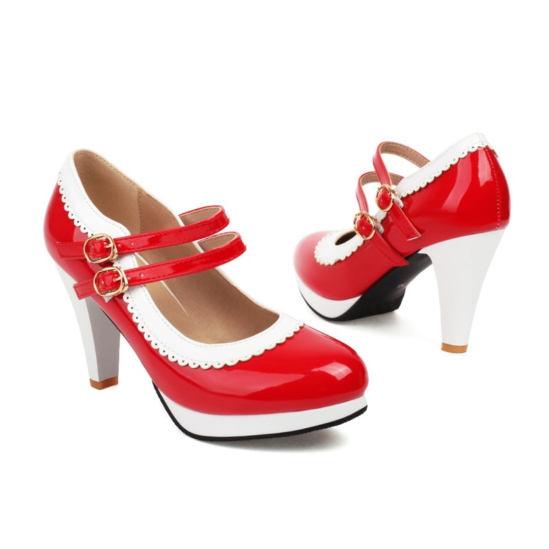 Supply Spring 2024 Color-Matched High-Heeled Women'S Shoes 30-48 Japanese Candy-Colored Double-Breasted Shallow Mouth Single Shoes - Image 1