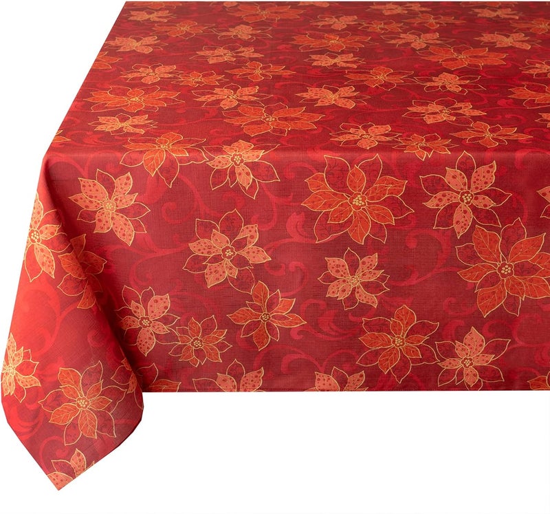 Benson Mills Poinsettia Scroll Printed Rectangle Fabric Table Cloth Winter Holiday and Christmas Tablecloth 52 X 70 Rectangular Red - Image 1