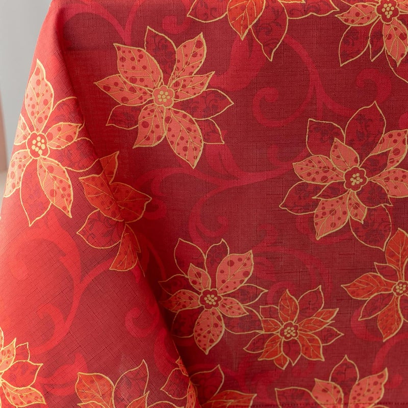 Benson Mills Poinsettia Scroll Printed Rectangle Fabric Table Cloth Winter Holiday and Christmas Tablecloth 52 X 70 Rectangular Red - Image 5