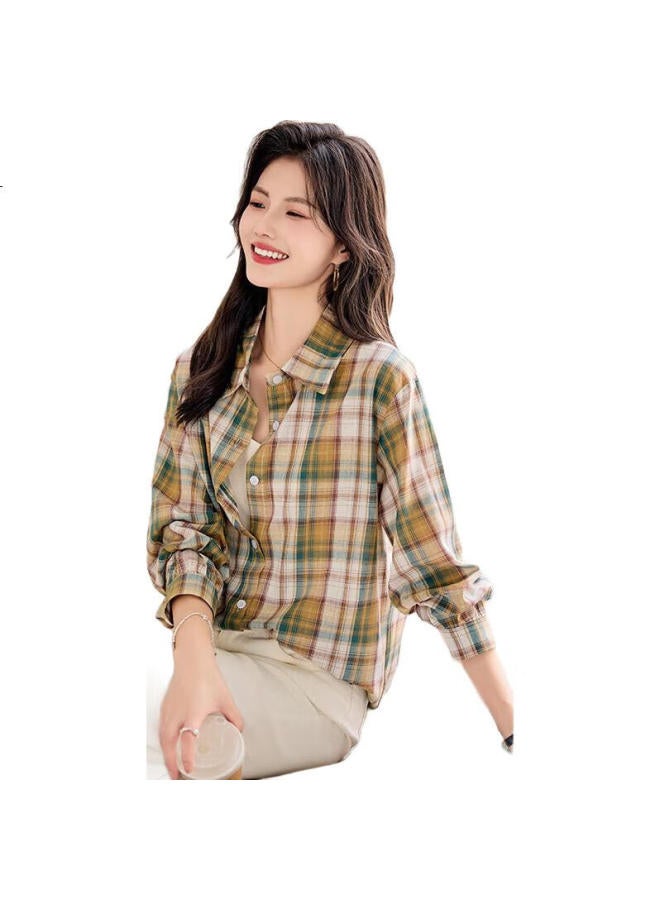 She Enjoys Long-Sleeve Shirt For Women, Retro Plaid Blouse, Cardigan, Loose Casual Shirt, Outerwear, Women'S Top T143C2011 - Image 1