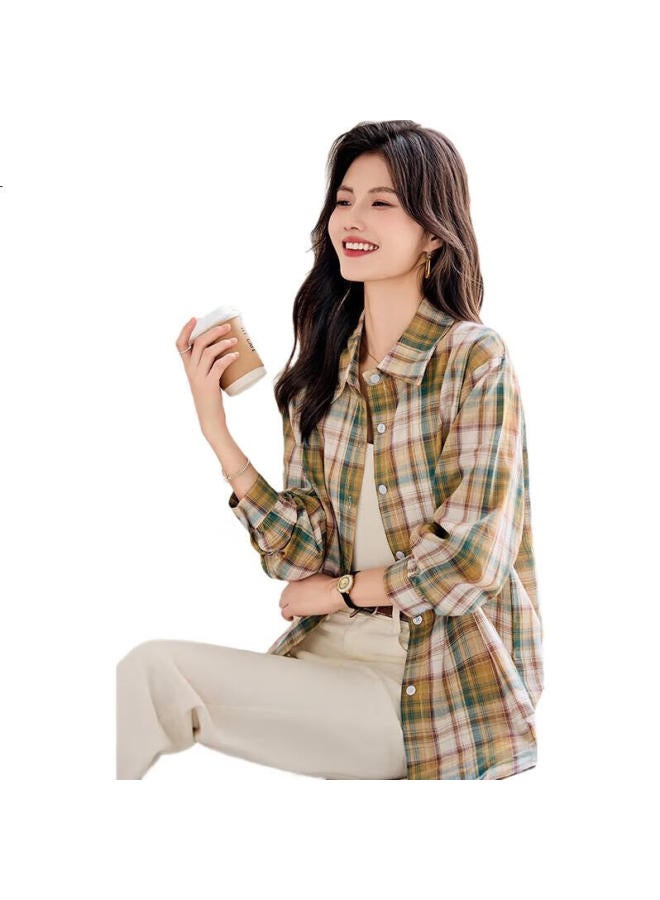 She Enjoys Long-Sleeve Shirt For Women, Retro Plaid Blouse, Cardigan, Loose Casual Shirt, Outerwear, Women'S Top T143C2011 - Image 3