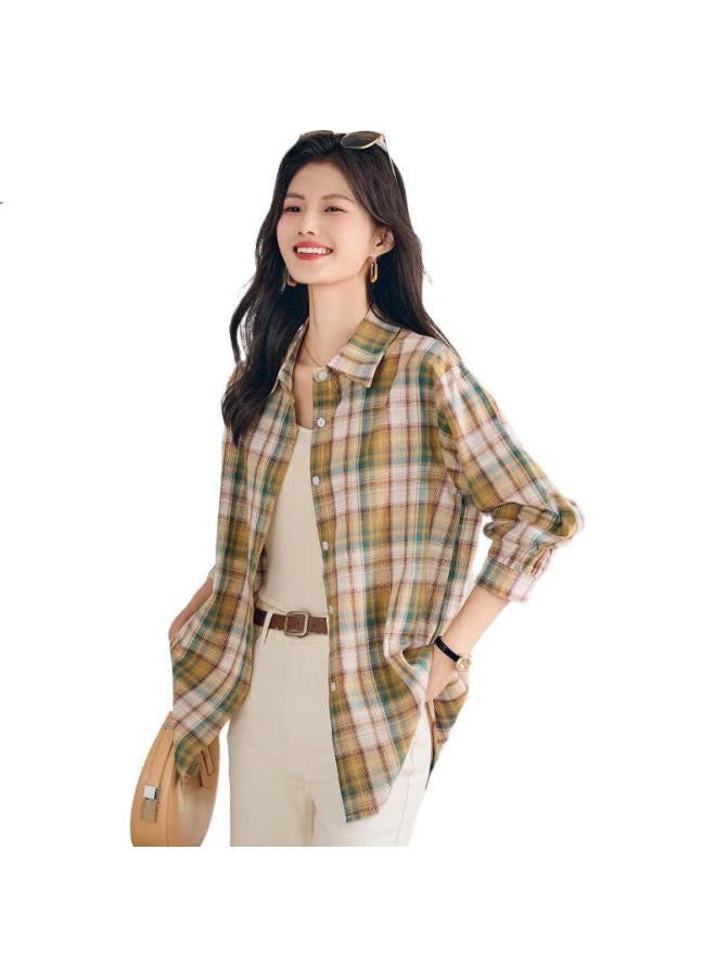 She Enjoys Long-Sleeve Shirt For Women, Retro Plaid Blouse, Cardigan, Loose Casual Shirt, Outerwear, Women'S Top T143C2011 - Image 2