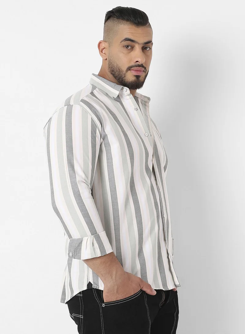 Instafab Plus Instafab Plus Men's Multitrack Striped Multicolour Button Up Plus-Size Fit Shirt For Casual Wear | Cotton Shirt Crafted With Regular Sleeve & Comfort Fit For Everyday Wear