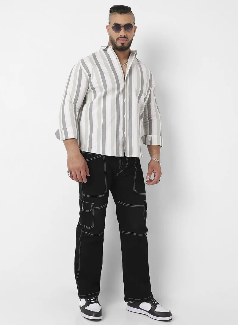 Instafab Plus Instafab Plus Men's Multitrack Striped Multicolour Button Up Plus-Size Fit Shirt For Casual Wear | Cotton Shirt Crafted With Regular Sleeve & Comfort Fit For Everyday Wear