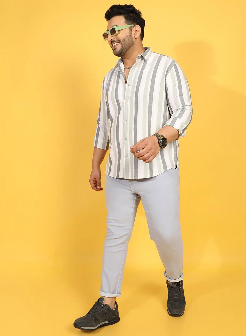 انستافاب بلس قميص رجالي متعدد الألوان مخطط بأزرار مقاس كبير للملابس الكاجوال قطن بأكمام عادية ومقاس مريح للارتداء اليومي